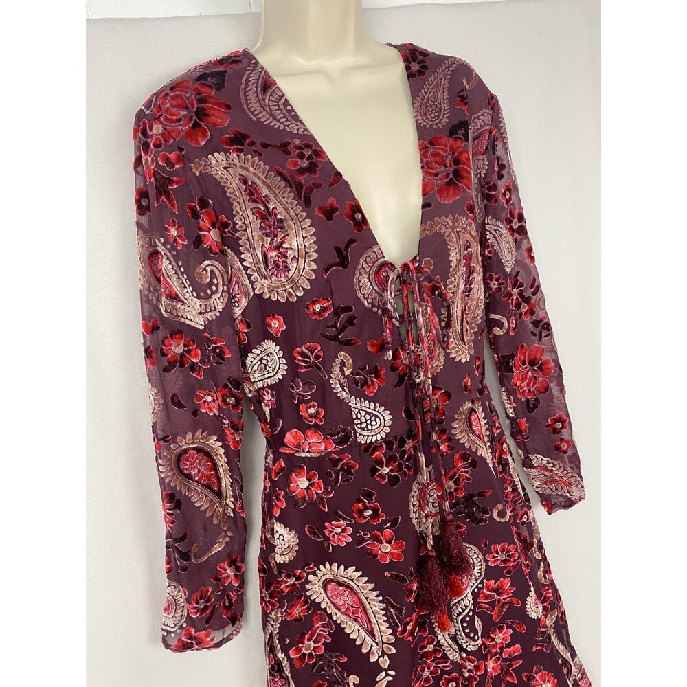 Chelsea‎ & Violet Jumpsuit Medium Red Burnout Velvet Paisley Retro Boho Wide Leg - Picture 2 of 15